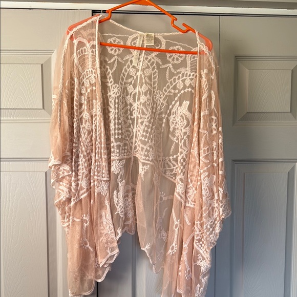 Lace Kimono Cardigan in Beige and White - Picture 1 of 4